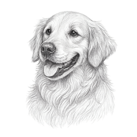 Pencil sketch of a dog's face on a white background with a lustrous skin coat