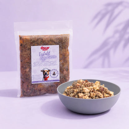Egg Panner dog food on a light purple background